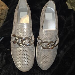 Dolce Vita Metallic Perforated Loafers with Chain